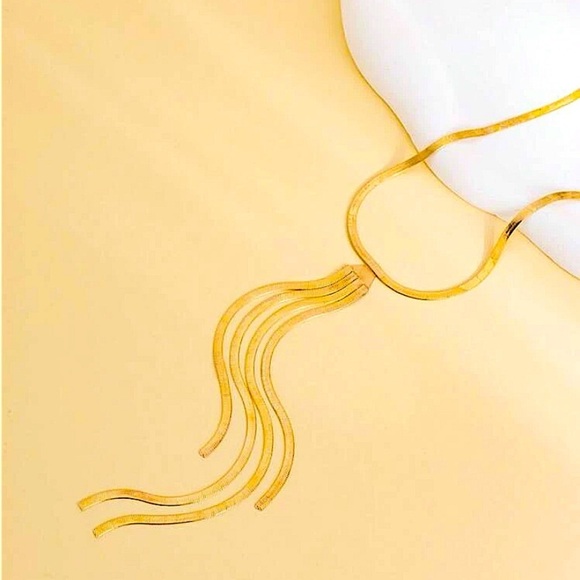 Gold Plated Tassel Fringe Long Statement Necklace - Picture 5 of 7